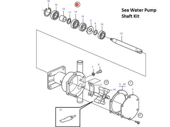 Volvo Penta seawater pump shaft kit, Part Number 21951418