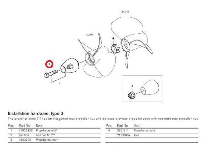 Volvo Penta DP-H, DPI propeller lock bolt, Part number 991609