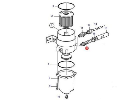 Volvo Penta Racor type diesel water separator hose connector, Part Number 3825000