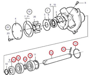 Volvo Penta Seawater pump shaft kit, Part Number 21951414
