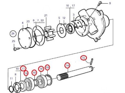 Volvo Penta Seawater pump shaft kit, Part Number 21951431