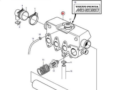 Volvo Penta MD2020-C, MD2020-D Heat Exchanger housing, Part Number 3581925