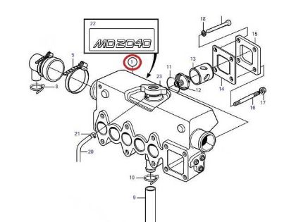 Volvo Penta MD2040 heat exchanger housing, Part Number 3581927