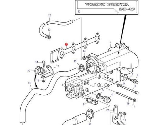 Volvo Penta D2-40 manifold gasket, Part Number 3812445