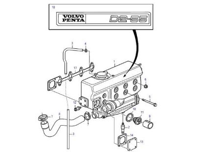 Volvo Penta D2-55A heat exchanger, Part Number 22898286