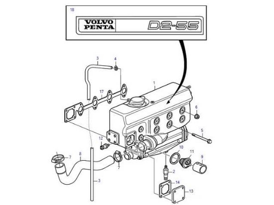 Volvo Penta D2-55A heat exchanger, Part Number 22898286