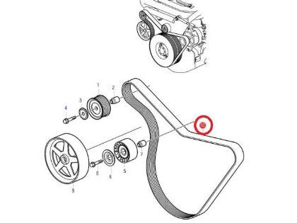 Genuine Volvo Penta drive belt for D9 diesel engines fitted with twin alternators, Part Number 24476322