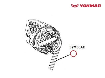 Yanmar 3YM30AE Serpentine Alternator Drive Belt, Part Number 128990-77580