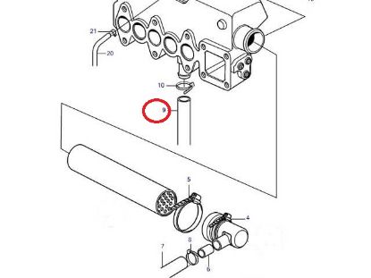 Volvo Penta MD2040 heat exchanger to circulation pump hose, Part Number 3580527