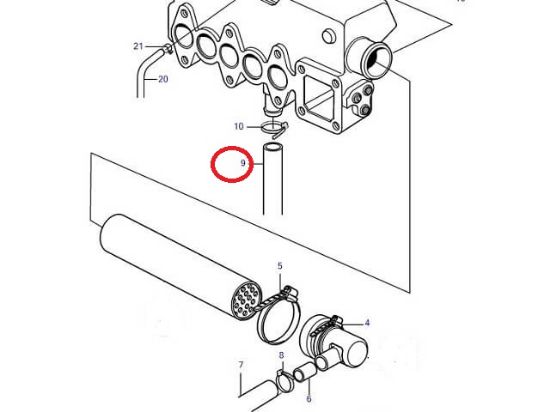 Volvo Penta MD2040 heat exchanger to circulation pump hose, Part Number 3580527