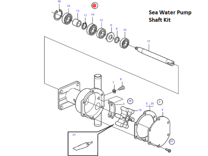 Volvo Penta seawater pump shaft kit, Part Number 21951418