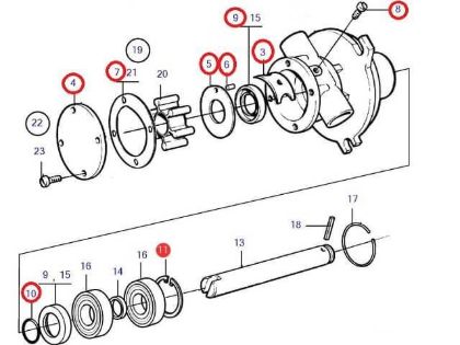 Volvo Penta Seawater pump wear kit, Part Number 21951368